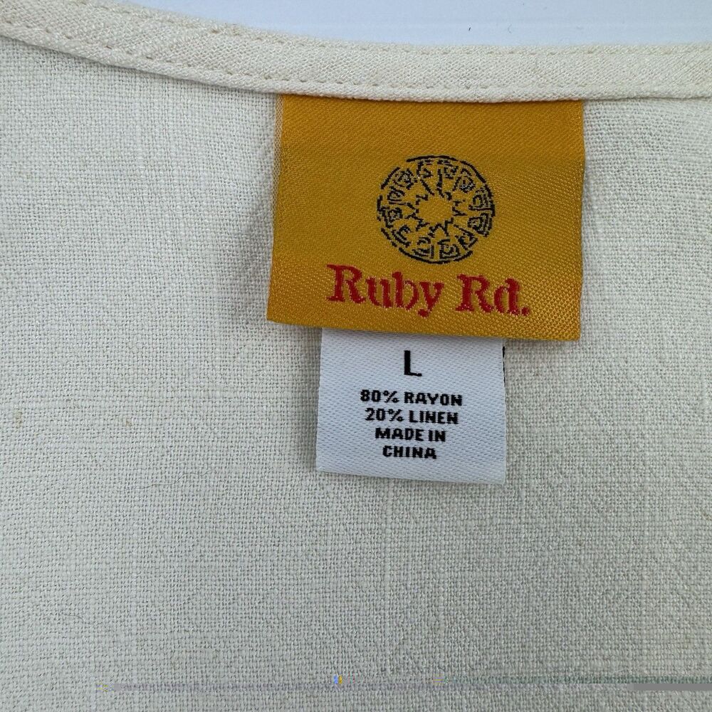 Ruby Rd Ivory Drape Front Cardigan Jacket Linen Blend Boho Size L Minimalist - Picture 2 of 14